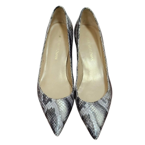 Stuart Weitzman Snakeskin Embossed Leather Pumps Heels Gray Women’s Size 7 Party - Picture 4 of 16